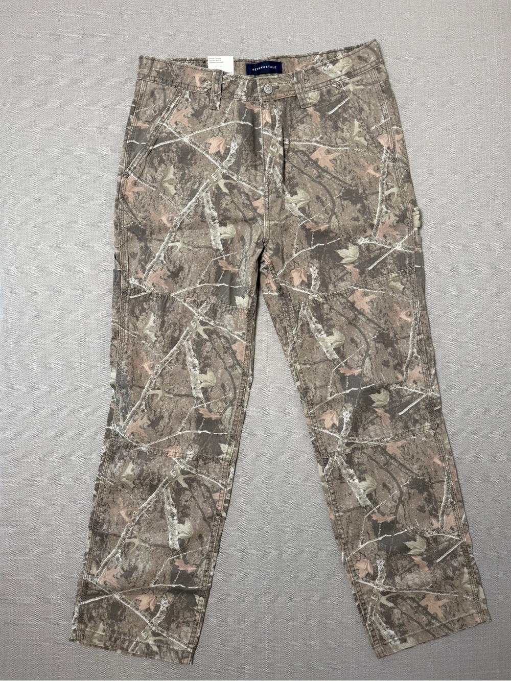 Aeropostale Men's Camo Carpenter Pants Canvas Straight Baggy Leg, Streetwear, S
